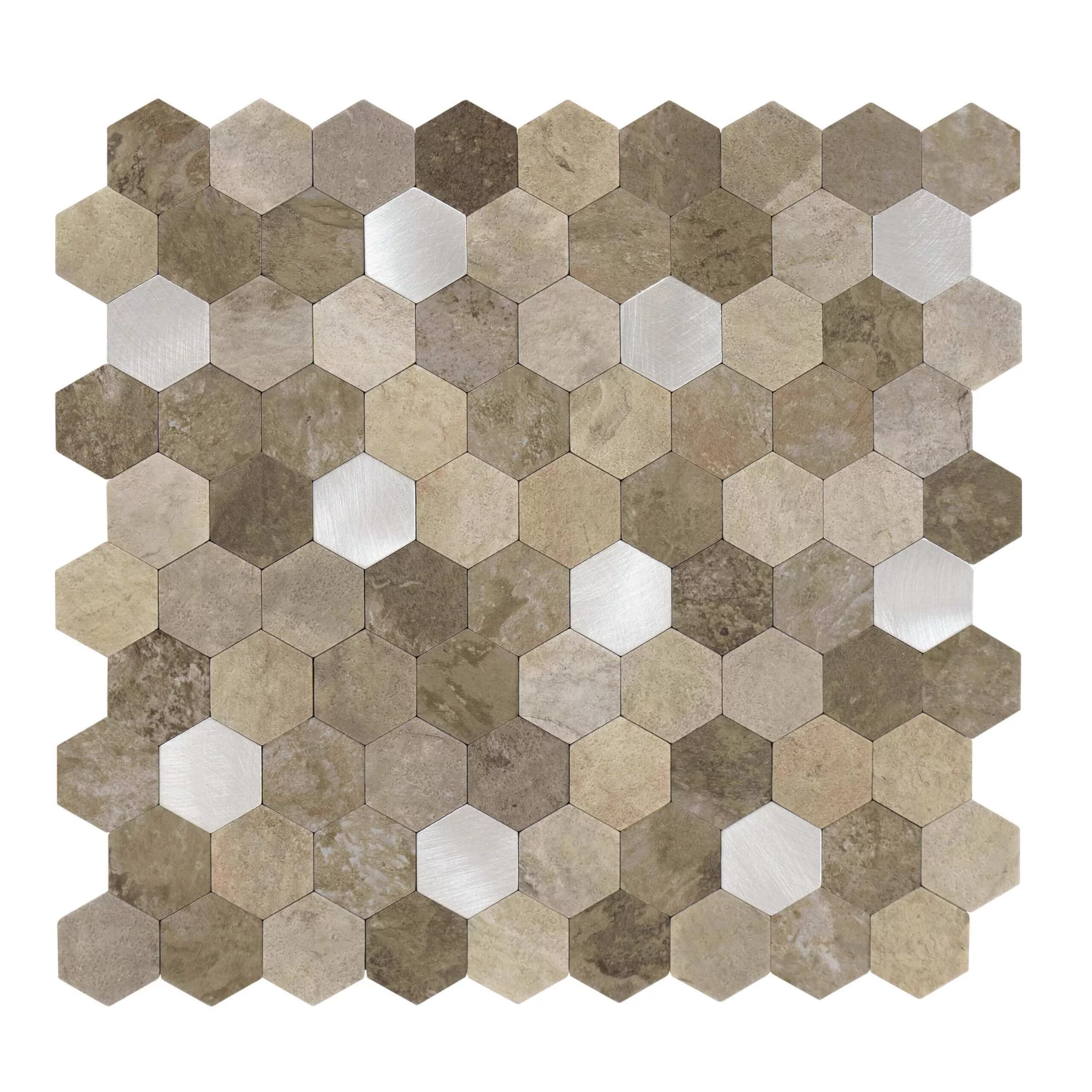 carreaux-autocollants-forme-hexagonale-0.88m².-11-pcs-aspect-pierre-beige-argent