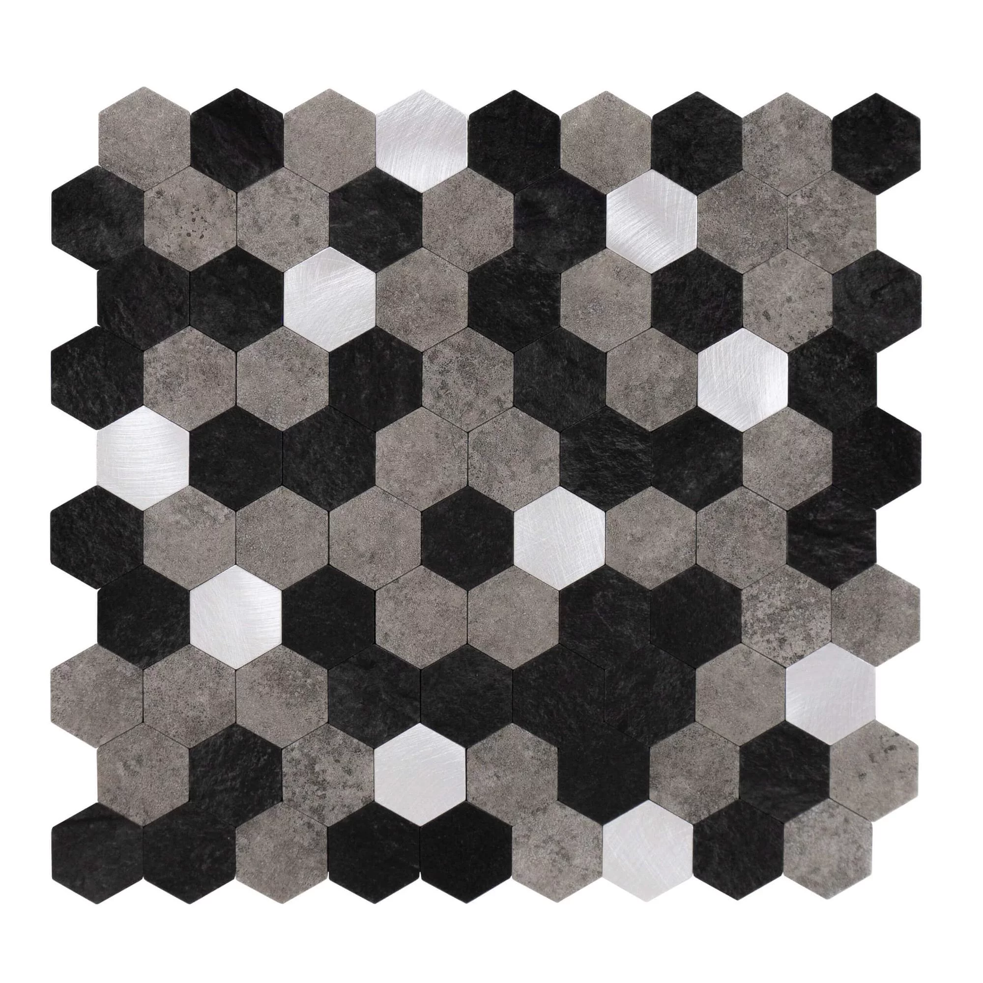 carreaux-autocollants-forme-hexagonale-0.88m².-11-pcs-aspect-pierre-noir-gris-argent