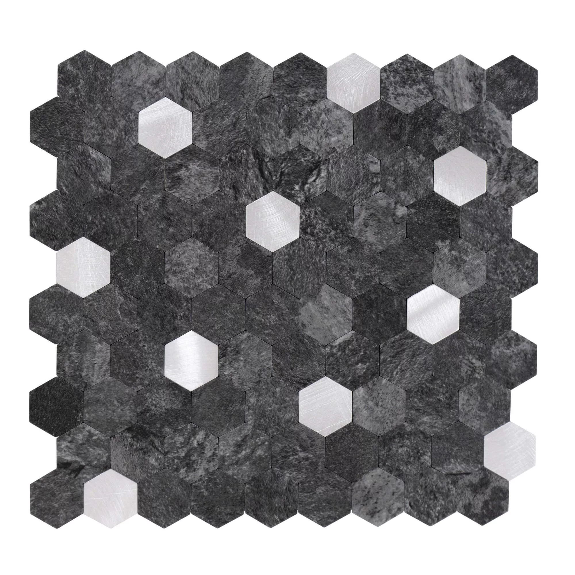 carreaux-autocollants-forme-hexagonale-0.88m².-11-pcs-aspect-pierre-anthracite-argent